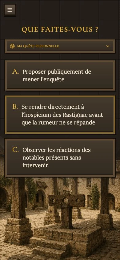 Capture du jeu : trois actions possibles pour mener l’enquête aux Halles