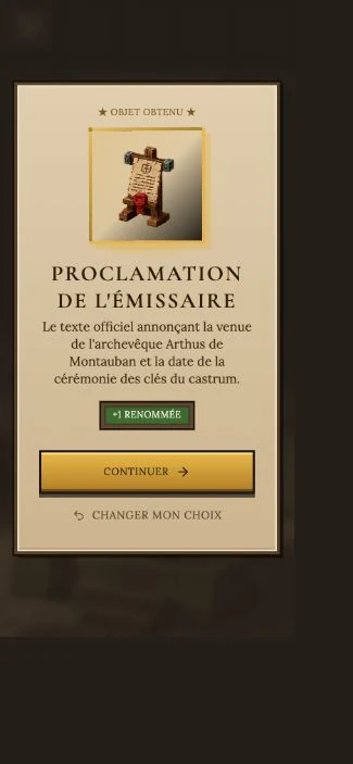 Capture du jeu : découverte de la proclamation de l’émissaire